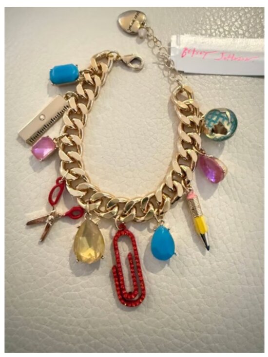 Betsey Johnson Jewelry - NWT Betsey Johnson Back To School Supplies Stone Charms Bracelet Gold Tone